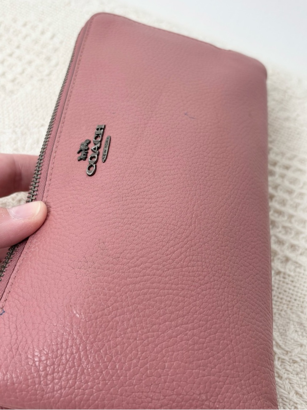 Coach Pebbled Leather Double Zip Wallet 54052  Wristlet Clutch Dusty Rose - Picture 3 of 7